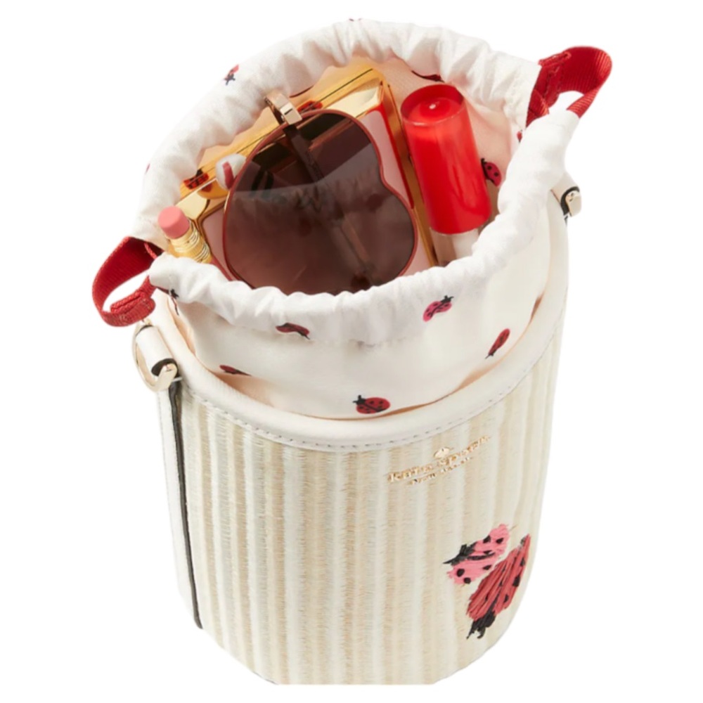 DARLING kate spade 🐞 Ladybug 🐞 Cylinder Crossbody bag. Straw with leather trim - Picture 7 of 8